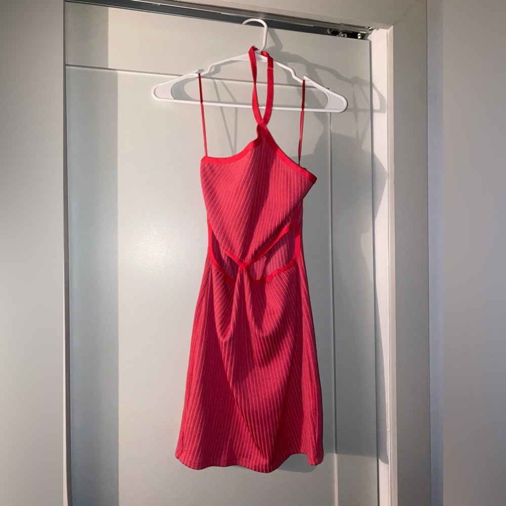 Zara hot pink ribbed cutout dress